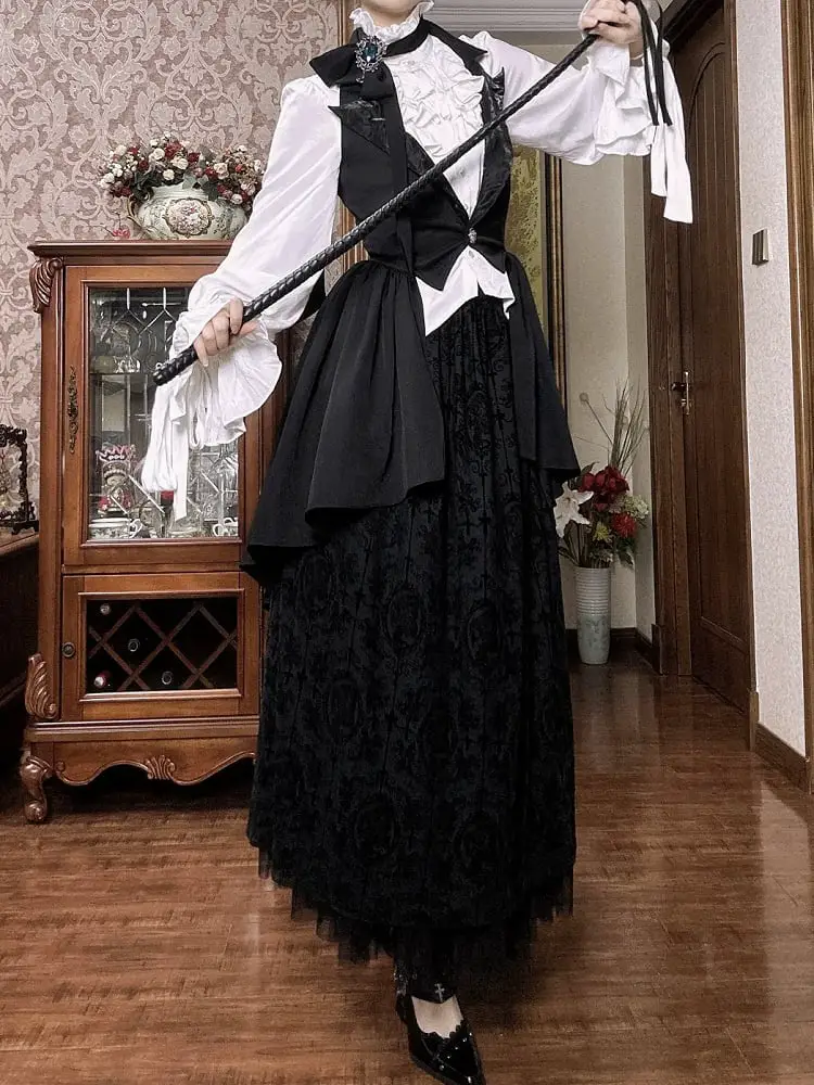 Ruffled Blouse, Vest, and Voluminous Lace Skirt Ruffled Blouse, Vest, and Voluminous Lace Skirt — Classy Gothic Style