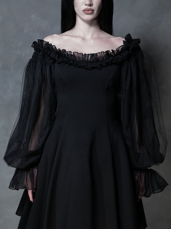Gothic Dress with Voluminous Sheer Tulle Puff Sleeves Gothic Dress with Voluminous Sheer Tulle Puff Sleeves — Classy Gothic Style