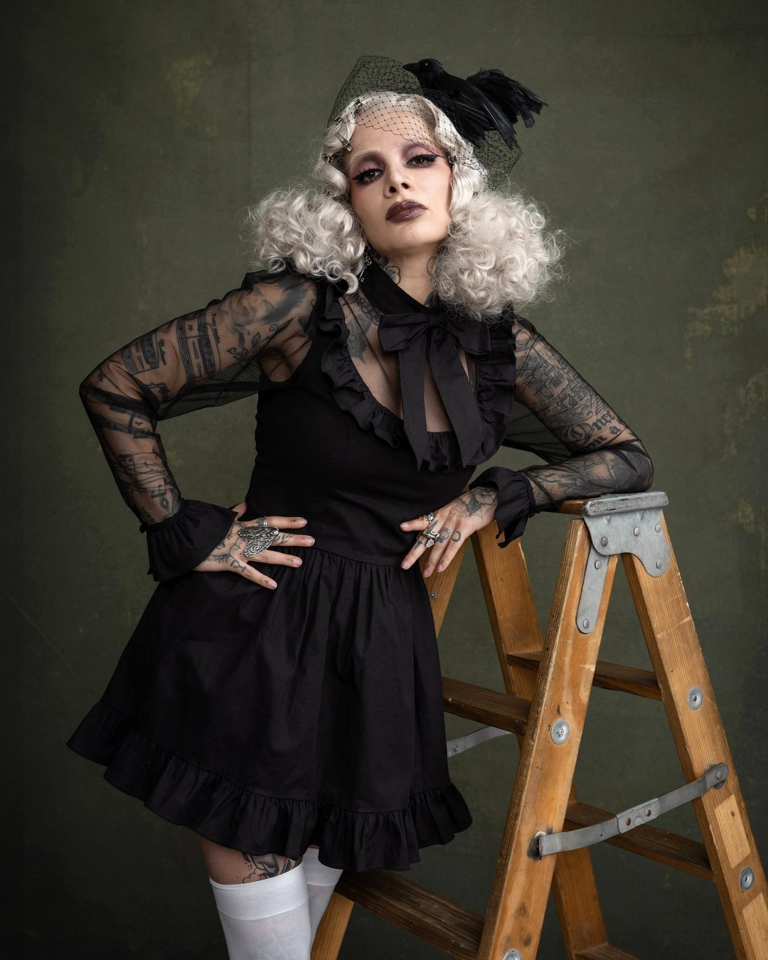 Black Dress with Ruffled Skirt and Sheer Sleeves and Fitted Bodice Black Dress with Ruffled Skirt and Sheer Sleeves and Fitted Bodice — Classy Gothic Style