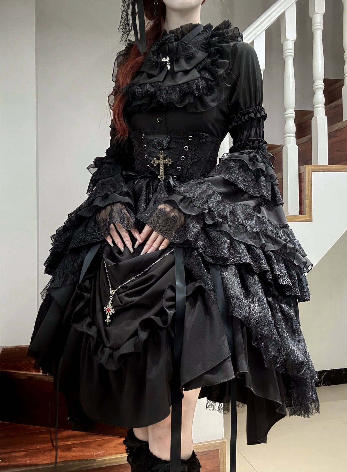 Black Lolita Dress with Extreme Ruffled Skirt Layers Black Lolita Dress with Extreme Ruffled Skirt Layers — Classy Gothic Style