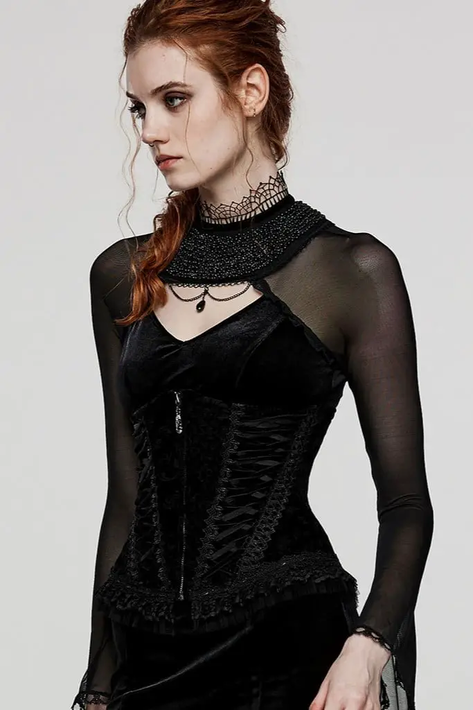 Velvet Corset Layered Over a Sheer Mesh Top Velvet Corset Layered Over a Sheer Mesh Top — Classy Gothic Style