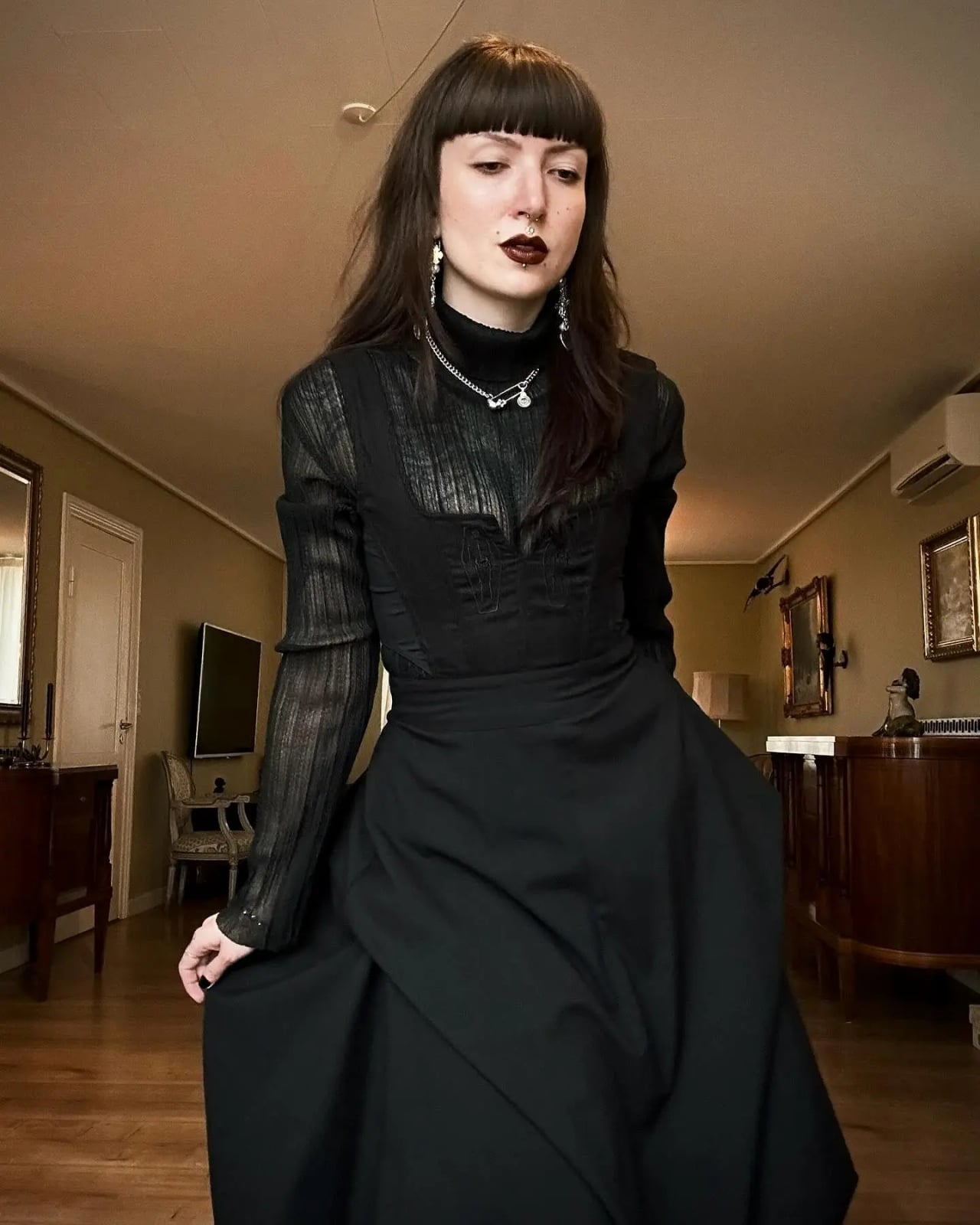 Layered Sheer Top Under a Black Corset with Full Skirt Layered Sheer Top Under a Black Corset with Full Skirt — Classy Gothic Style
