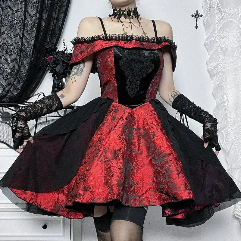 Red and Black Gothic Dress with Brocade Bodice Red and Black Gothic Dress with Brocade Bodice — Classy Gothic Style