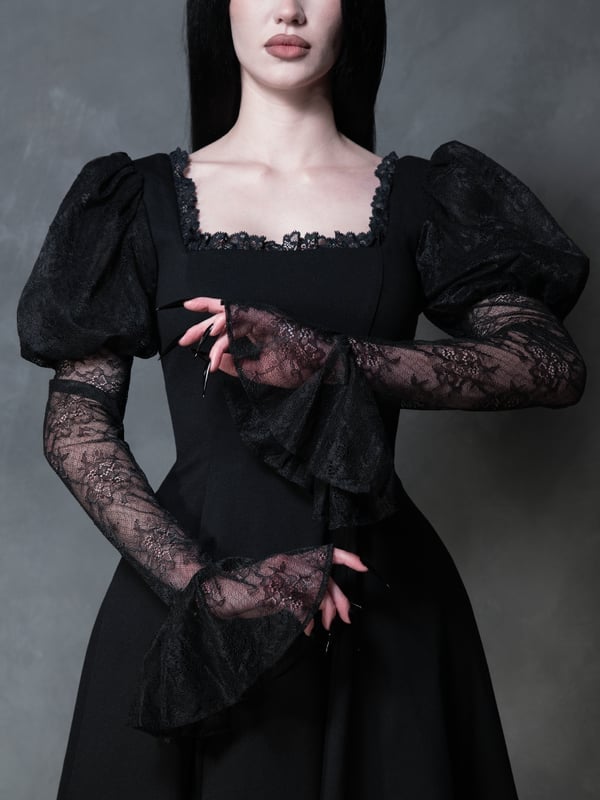 Gothic Dress with Square Neckline and Dramatic Puff Sleeves Gothic Dress with Square Neckline and Dramatic Puff Sleeves — Classy Gothic Style
