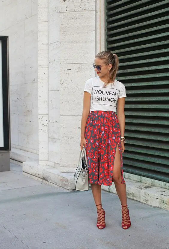 Graphic Tee with Text and Printed Midi Skirt Graphic Tee with Text and Printed Midi Skirt — Classy Graphic Tee Outfits