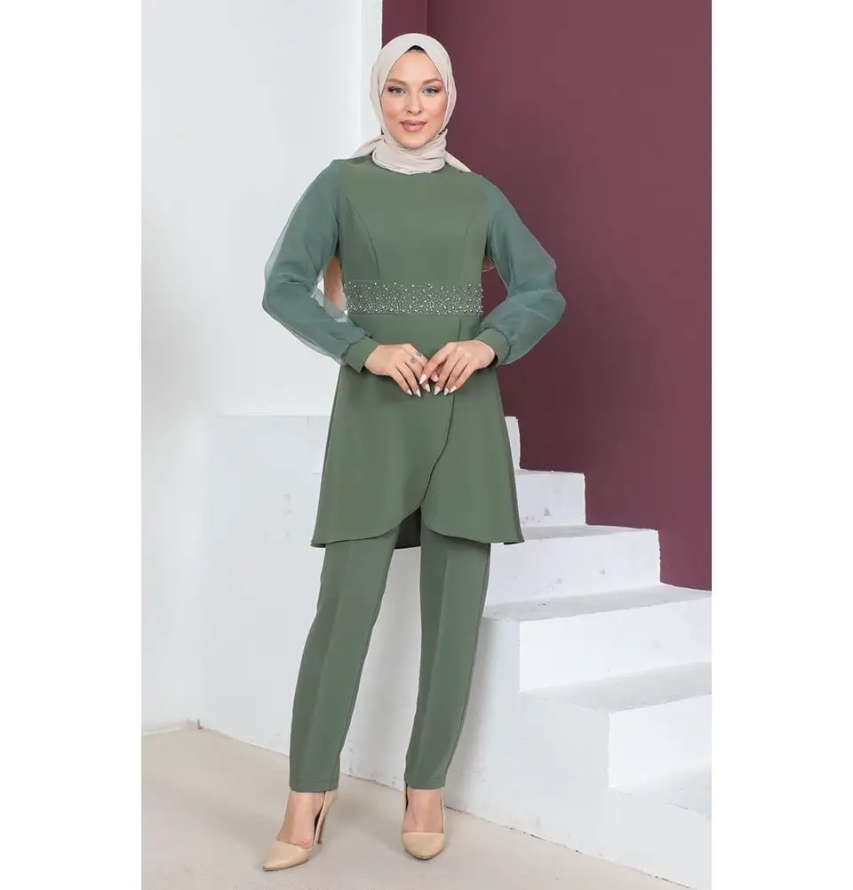 Olive Green Tunic With Sheer Sleeves Olive Green Tunic With Sheer Sleeves — Classy Green Top Outfits