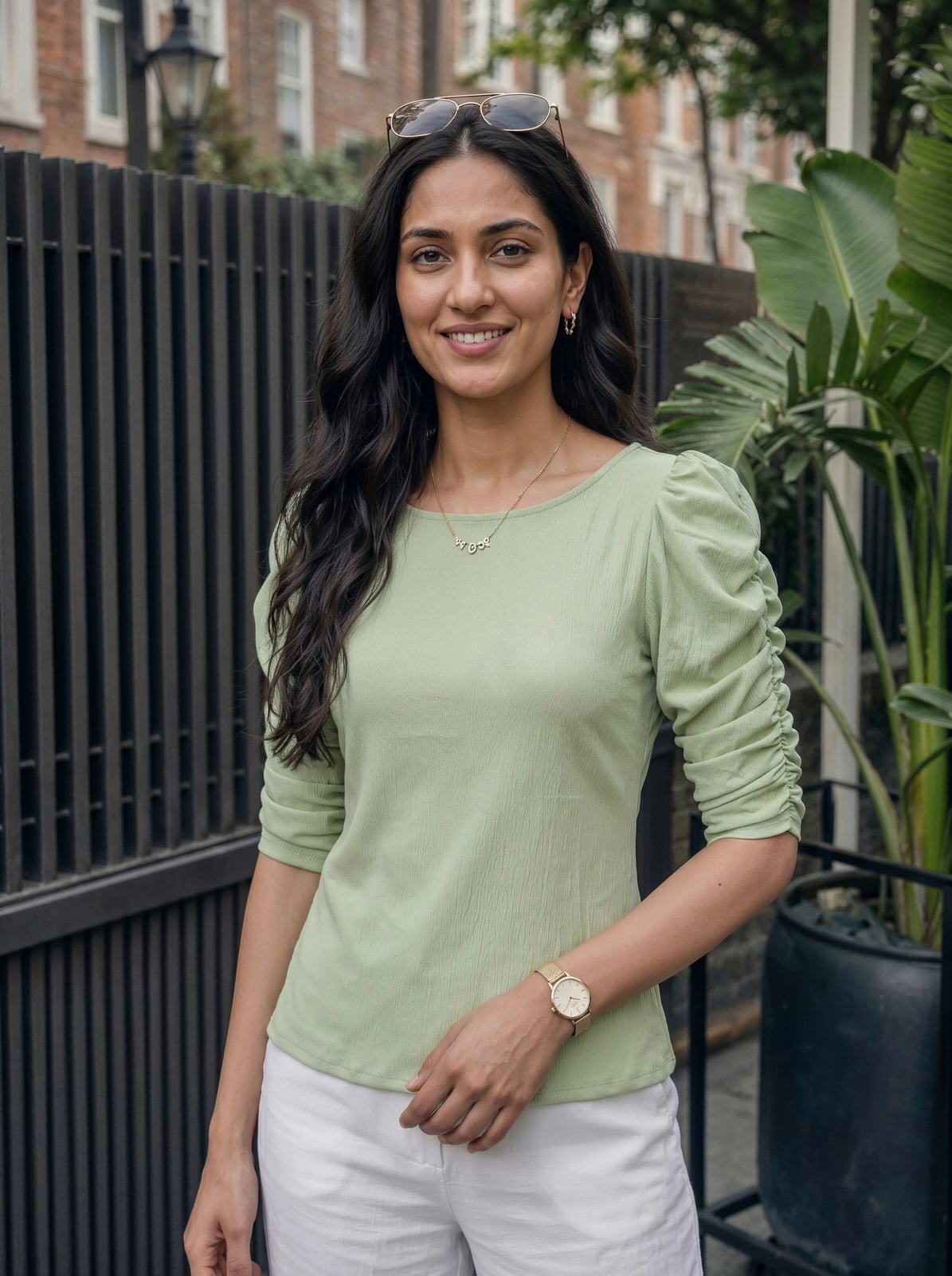 Textured Sage Green Puff Sleeve Top Textured Sage Green Puff Sleeve Top — Classy Green Top Outfits