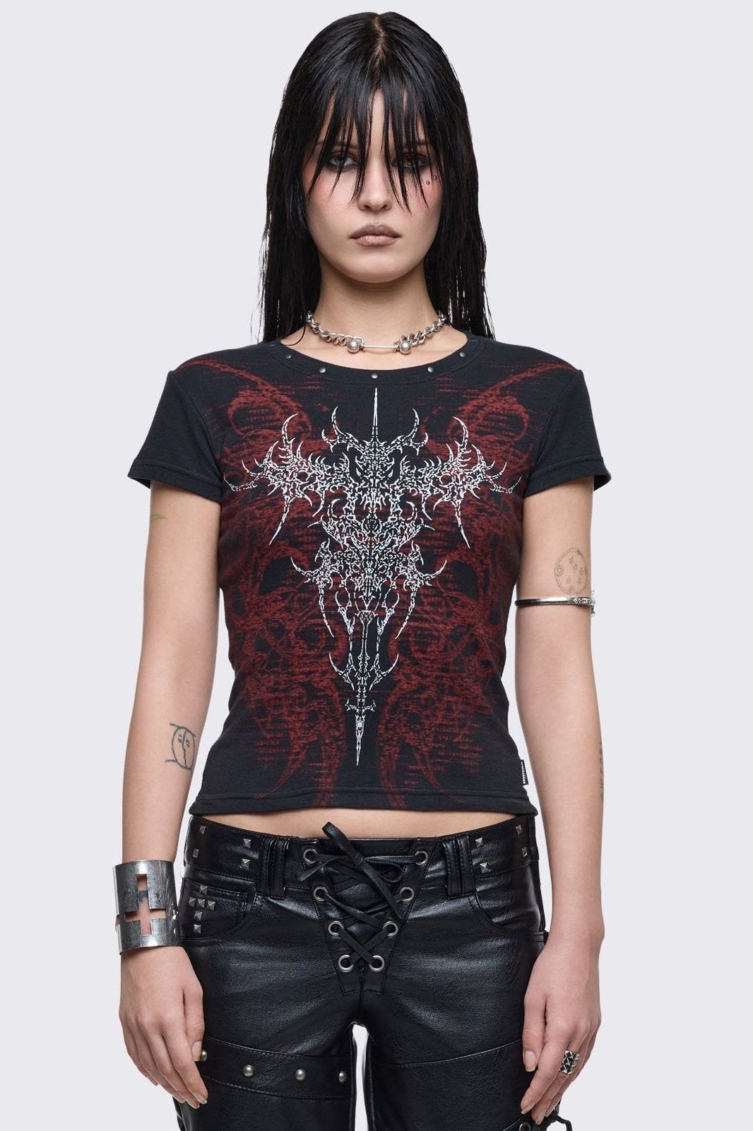Graphic Tee Over Camisole with Leather Pants Graphic Tee Over Camisole with Leather Pants — Classy Grunge Outfits