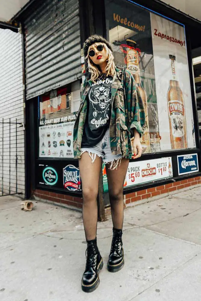 Camouflage Jacket with Distressed Shorts Camouflage Jacket with Distressed Shorts — Classy Grunge Outfits