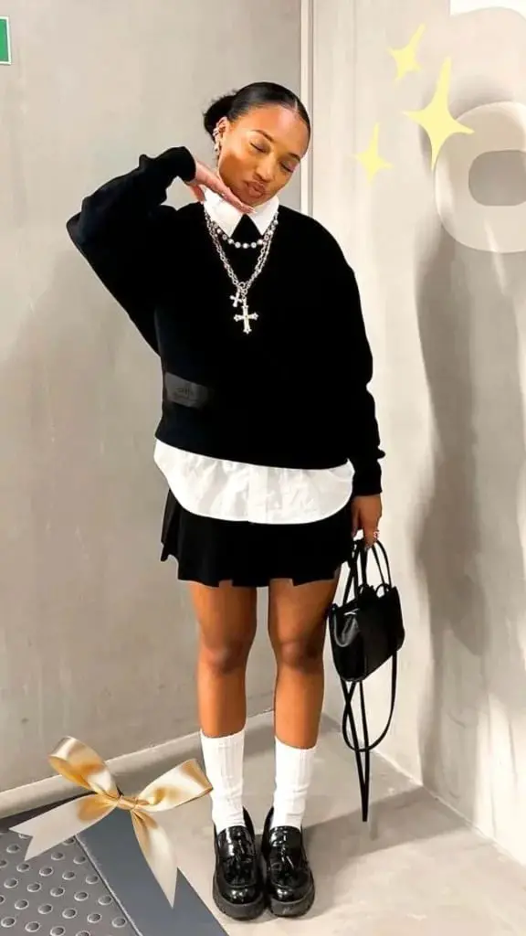 Oversized Sweater Over Collared Shirt Oversized Sweater Over Collared Shirt — Classy Grunge Outfits
