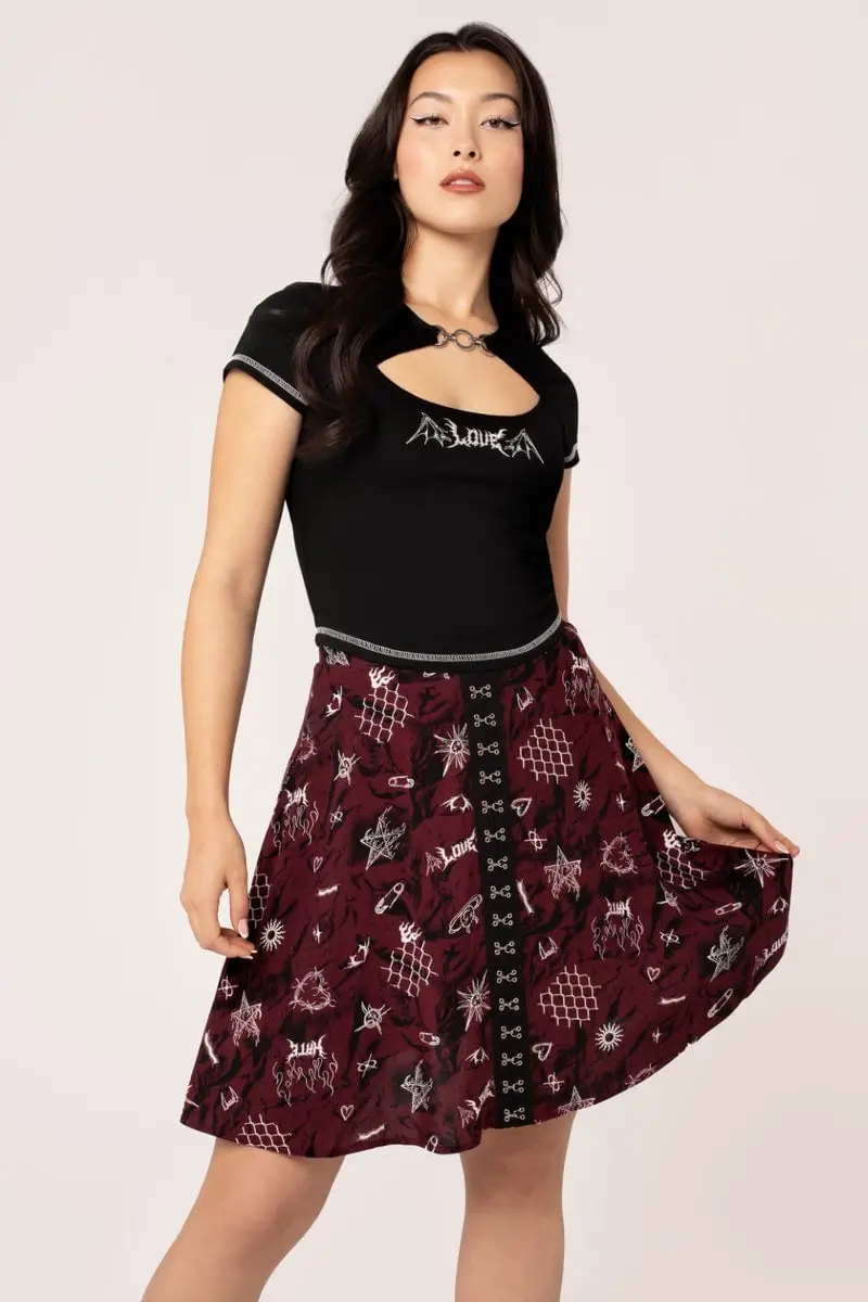 Cutout Top with Graphic Print Skirt Cutout Top with Graphic Print Skirt — Classy Grunge Outfits