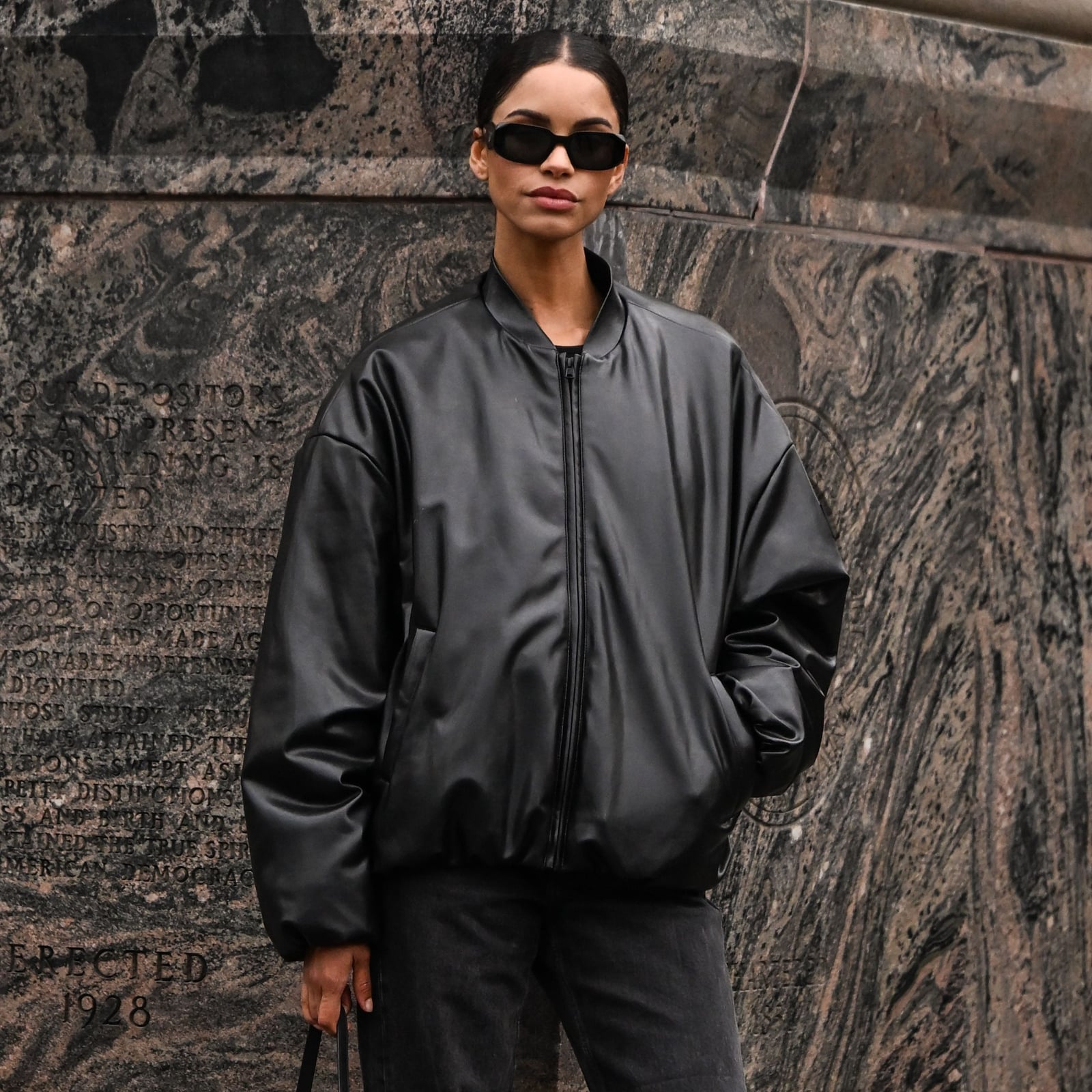Oversized Faux Leather Bomber Jacket Oversized Faux Leather Bomber Jacket — Classy Grunge Outfits