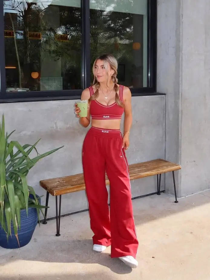 Red Matching Set With White Trim Red Matching Set With White Trim — Classy Gym Outfits