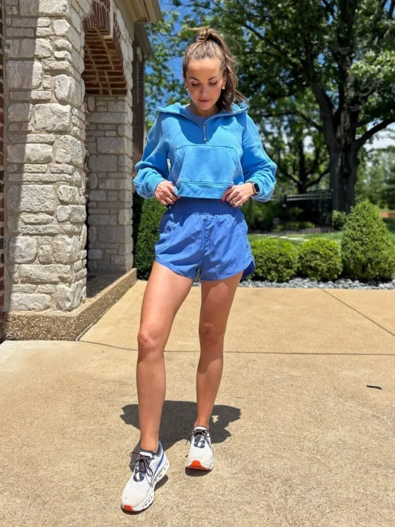 Bright Blue Cropped Hoodie and Running Shorts Bright Blue Cropped Hoodie and Running Shorts — Classy Gym Outfits