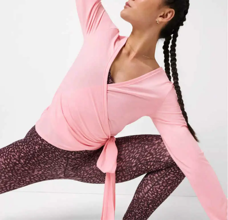 Pink Wrap Top Over Patterned Set Pink Wrap Top Over Patterned Set — Classy Gym Outfits