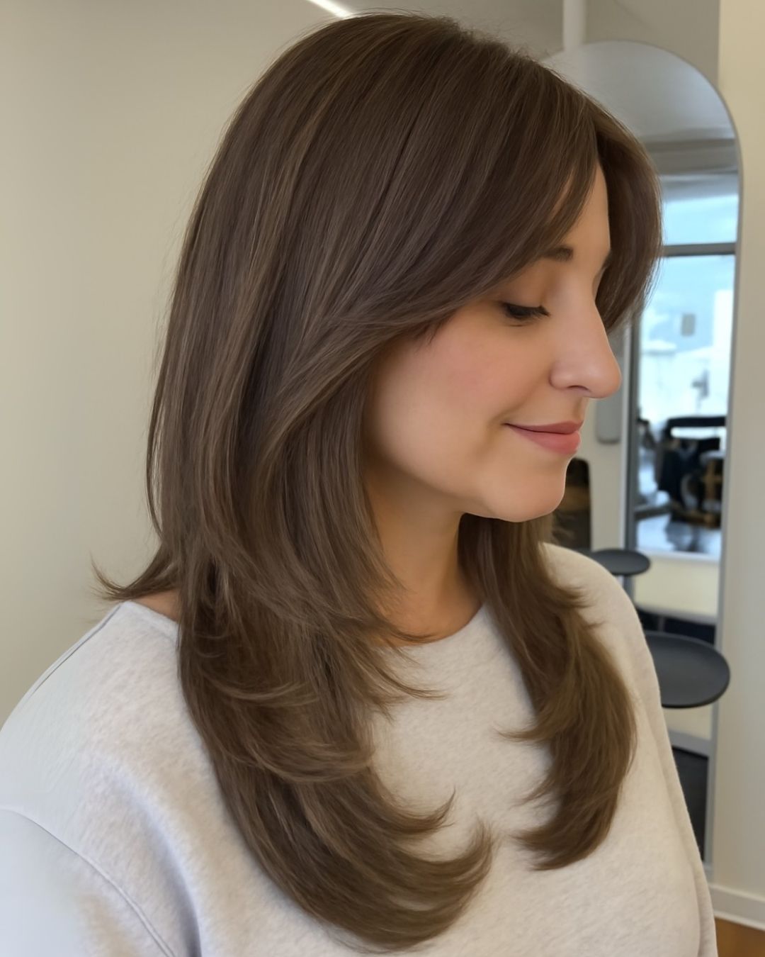 Mid-Back Ash Brown With Defined Layers — Classy Hair Care Routine