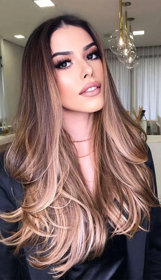 Brunette Layers With Blonde Balayage Brunette Layers With Blonde Balayage — Classy Hair Pictures