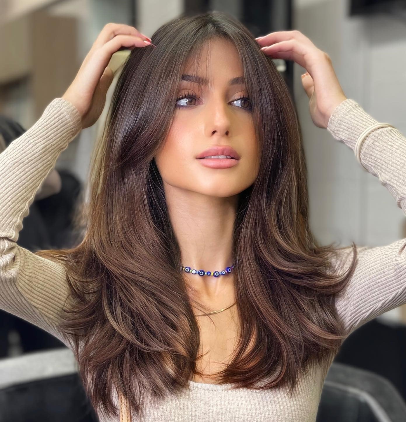 Collarbone Layers With Soft Curtain Bangs Collarbone Layers With Soft Curtain Bangs — Classy Hairstyles for Thick Hair