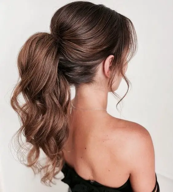 Medium Brown High Ponytail With Caramel Highlights Medium Brown High Ponytail With Caramel Highlights — Classy Hairstyles to Do