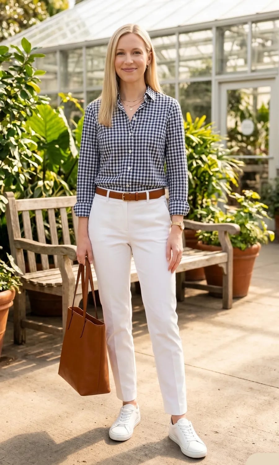 Navy Gingham Shirt with Beige Trousers Navy Gingham Shirt with Beige Trousers — Classy High School Outfits