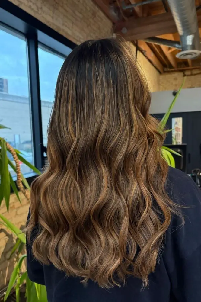Dark Brown Lighter Highlights Face-Framing Layers, Wavy — Classy Highlights Brown Hair