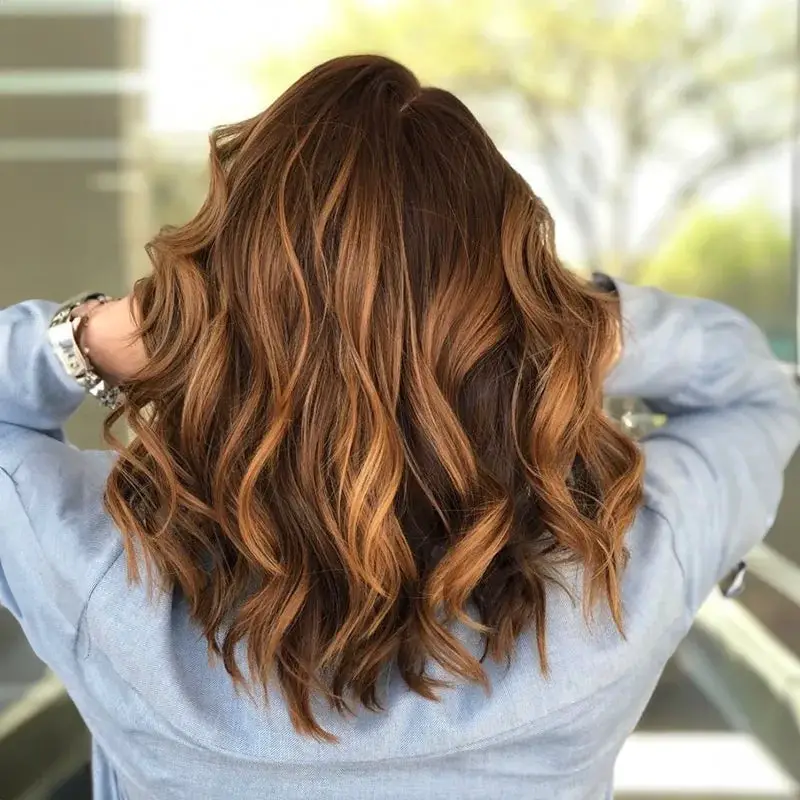 Wavy Medium Brown With Caramel Highlights — Classy Highlights Brown Hair