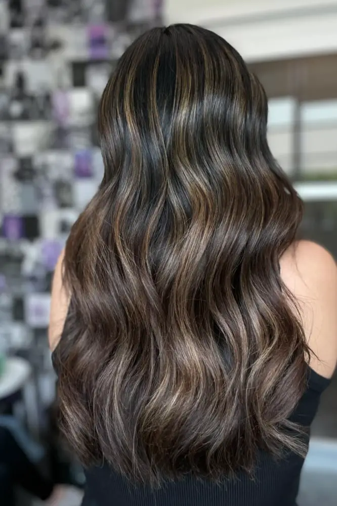 Long Dark Brown Subtle Caramel Highlights Long Dark Brown Subtle Caramel Highlights — Classy Highlights on Brown Hair