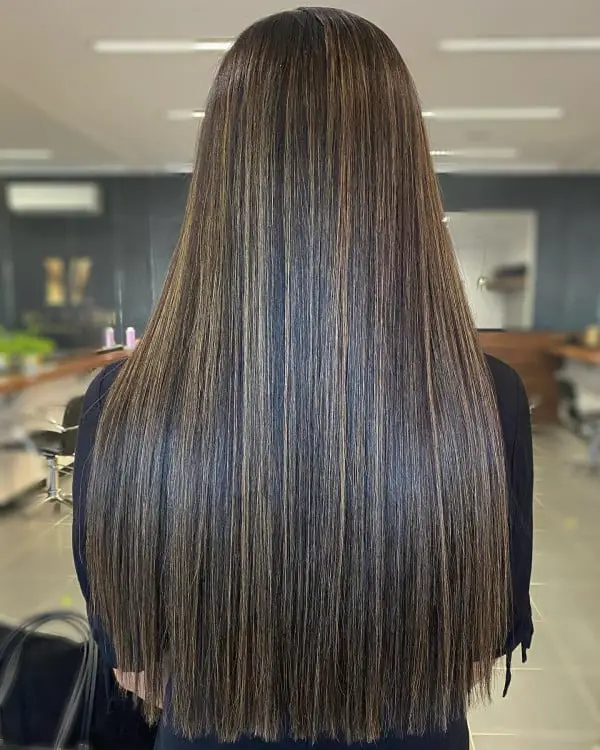 Mid-Back Straight Dark Brown With Babylights Mid-Back Straight Dark Brown With Babylights — Classy Highlights Wig