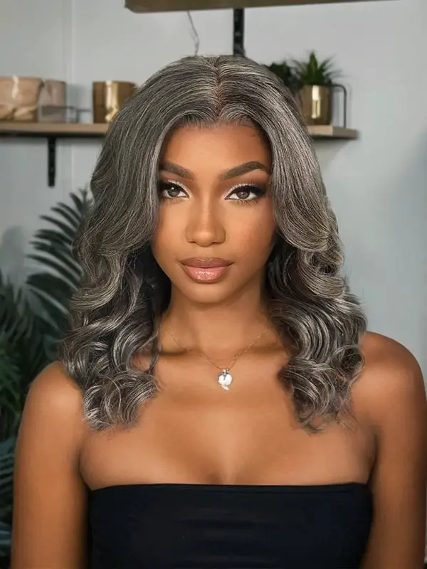 Shoulder Bob Salt And Pepper With Highlights Shoulder Bob Salt And Pepper With Highlights — Classy Highlights Wig