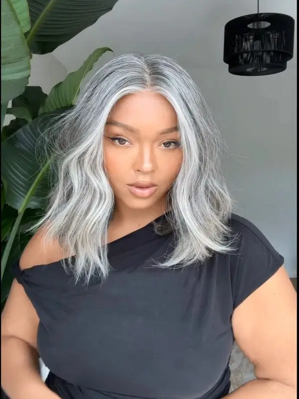 Chin Length Bob Salt And Pepper With Silver Chin Length Bob Salt And Pepper With Silver — Classy Highlights Wig
