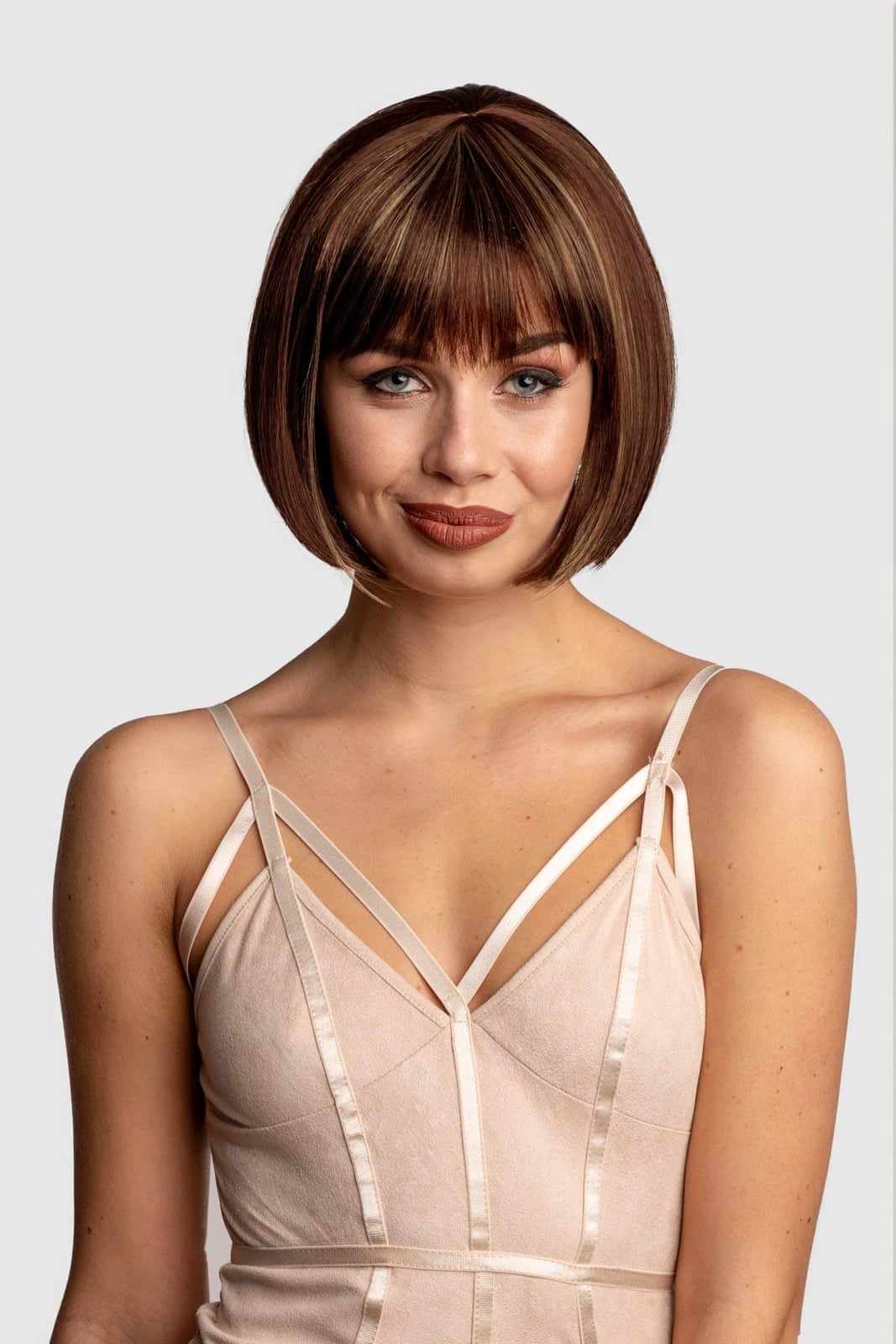 Chin Length Blunt Bob With Blunt Bangs Chin Length Blunt Bob With Blunt Bangs — Classy Highlights Wig
