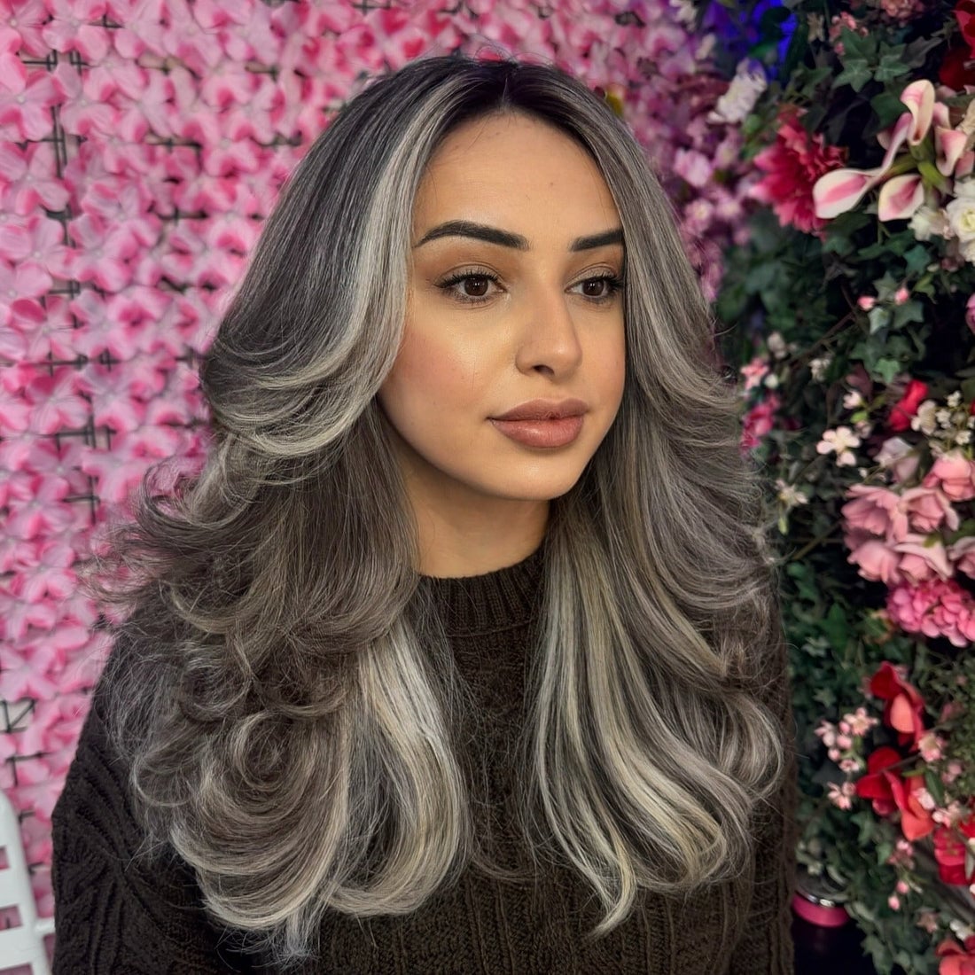Collarbone Salt And Pepper With Silver Highlights Collarbone Salt And Pepper With Silver Highlights — Classy Highlights Wig