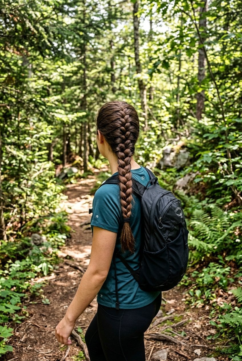 Single Long French Braid In Rich Brown Single Long French Braid In Rich Brown — Classy Hiking Hairstyles