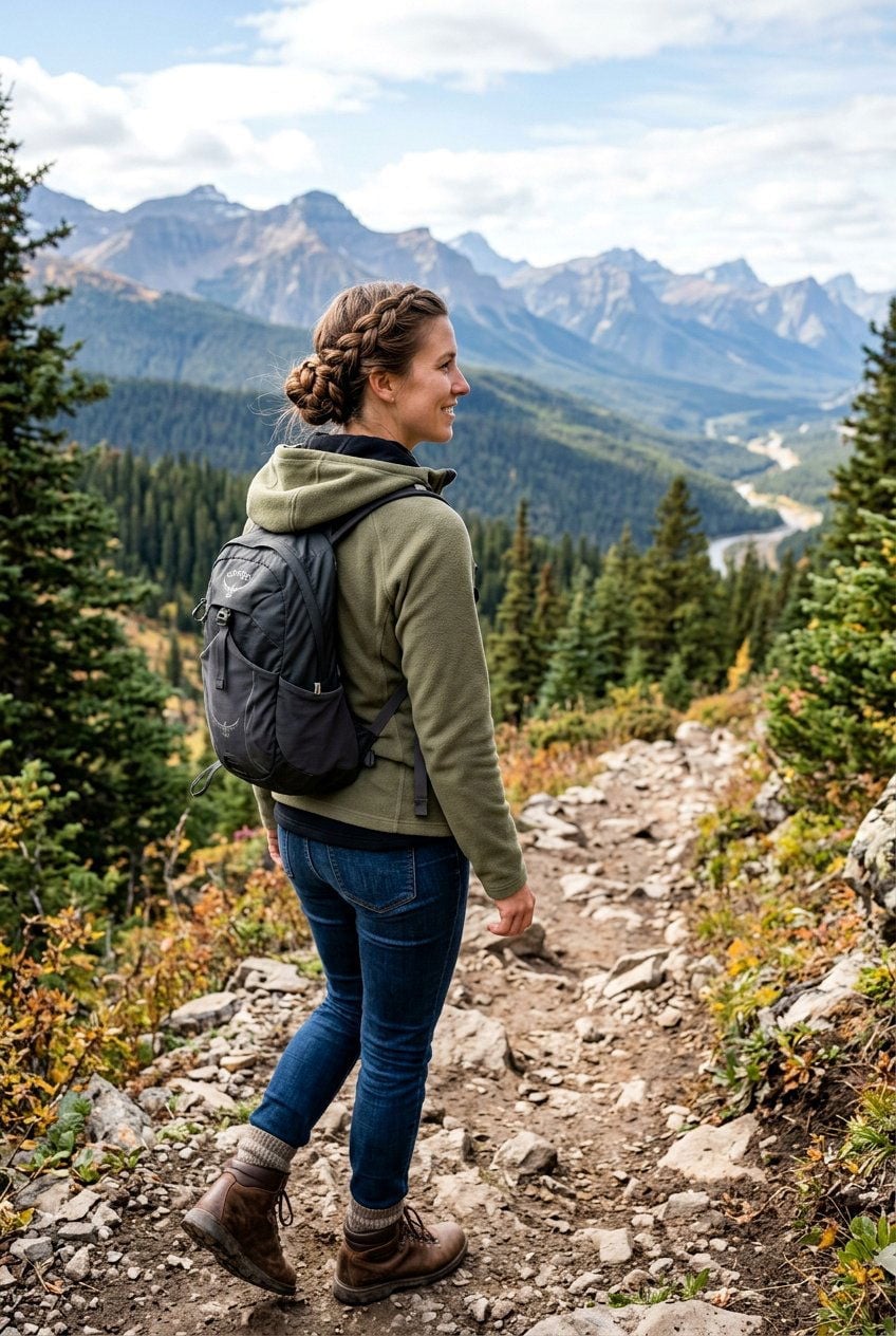 Double Braided Buns In Natural Brown Double Braided Buns In Natural Brown — Classy Hiking Hairstyles