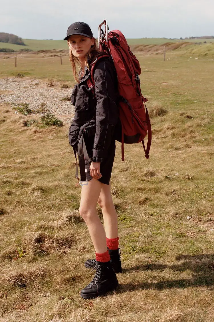 Black Jacket and Shorts with Red Socks and Boots Black Jacket and Shorts with Red Socks and Boots — Classy Hiking Outfits