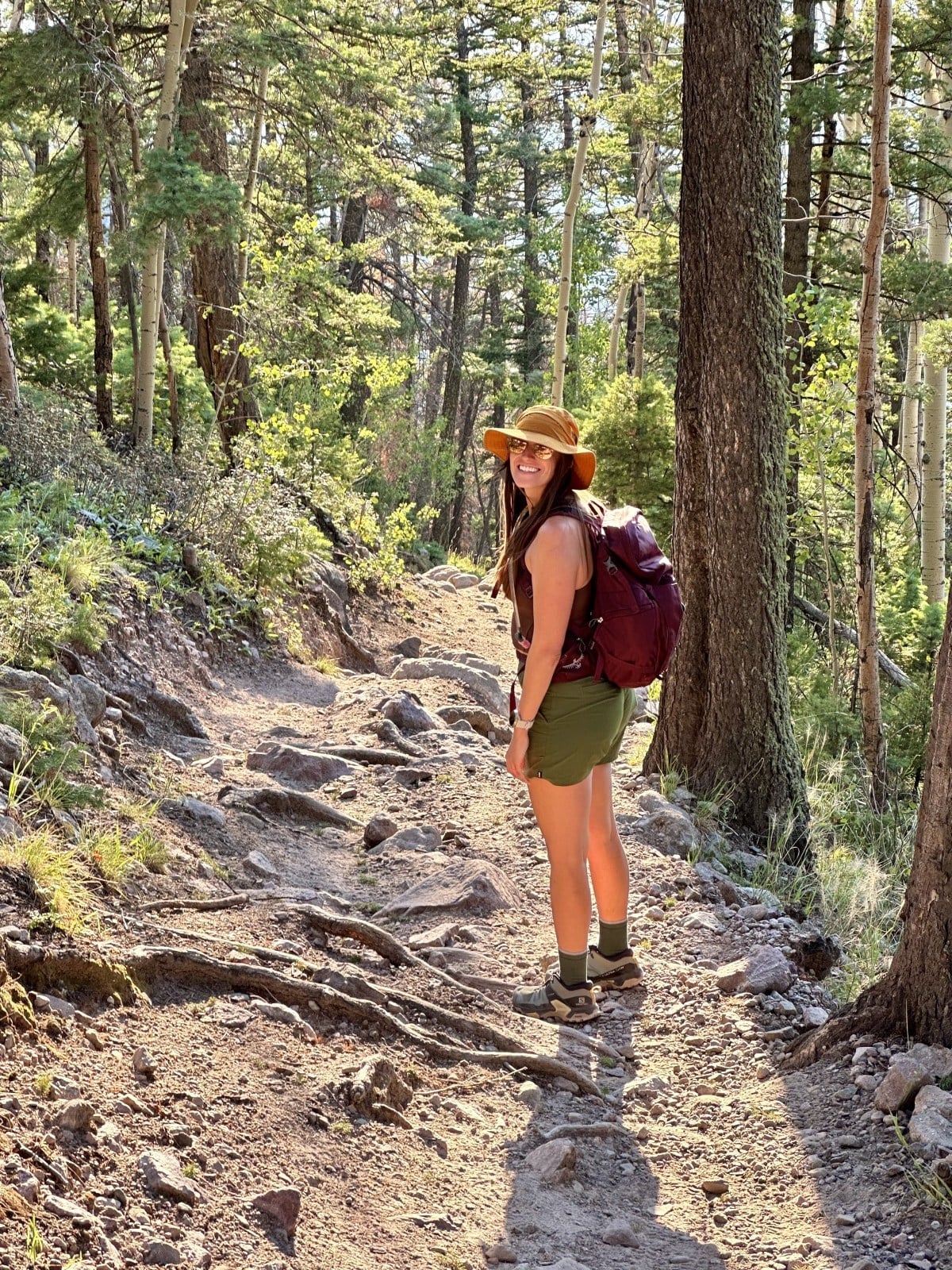 Burgundy Tank Top with Olive Green Shorts and Hat Burgundy Tank Top with Olive Green Shorts and Hat — Classy Hiking Outfits