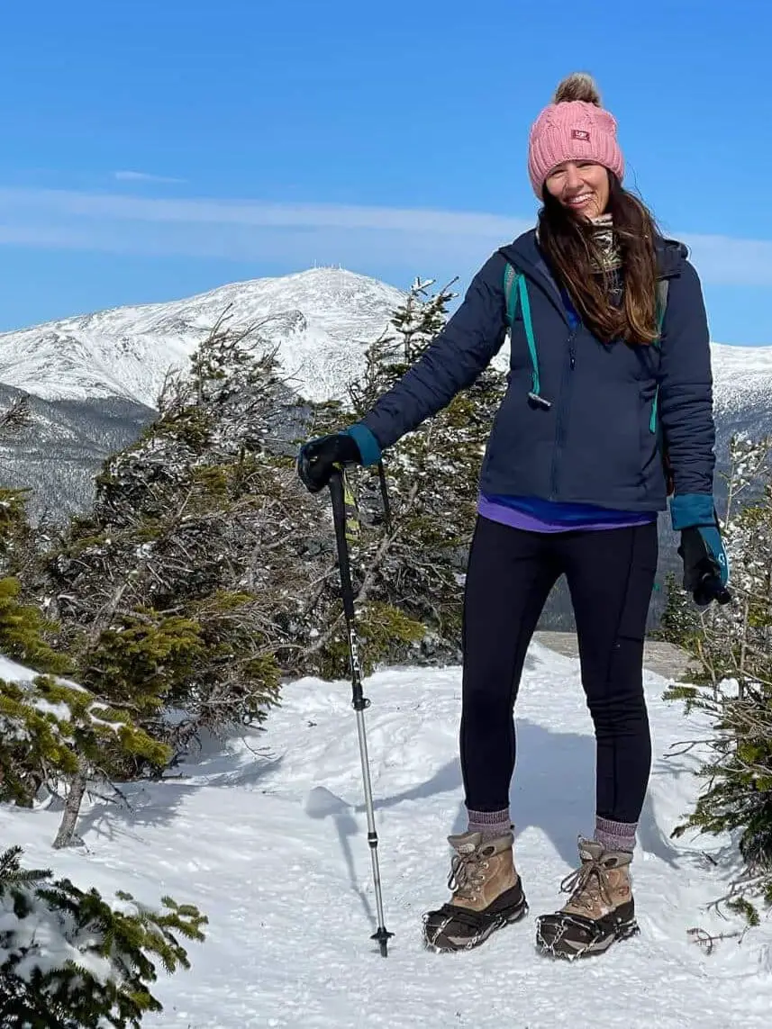 Dark Jacket with Purple Top, Black Leggings, and Pink Beanie Dark Jacket with Purple Top, Black Leggings, and Pink Beanie — Classy Hiking Outfits