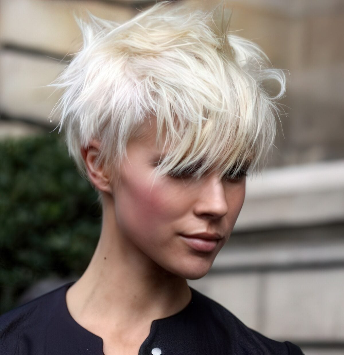 Edgy Pixie Cut in Extreme Icy Platinum Edgy Pixie Cut in Extreme Icy Platinum — Classy Icy Blonde Hair