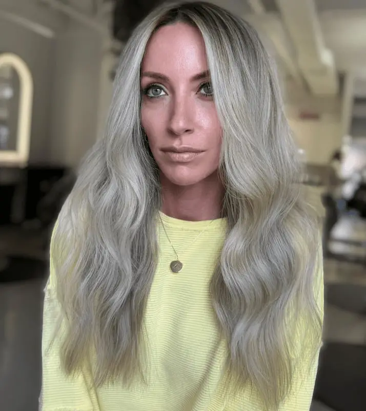 Mid-Back Icy Blonde with Root Shadow Mid-Back Icy Blonde with Root Shadow — Classy Icy Blonde Hair