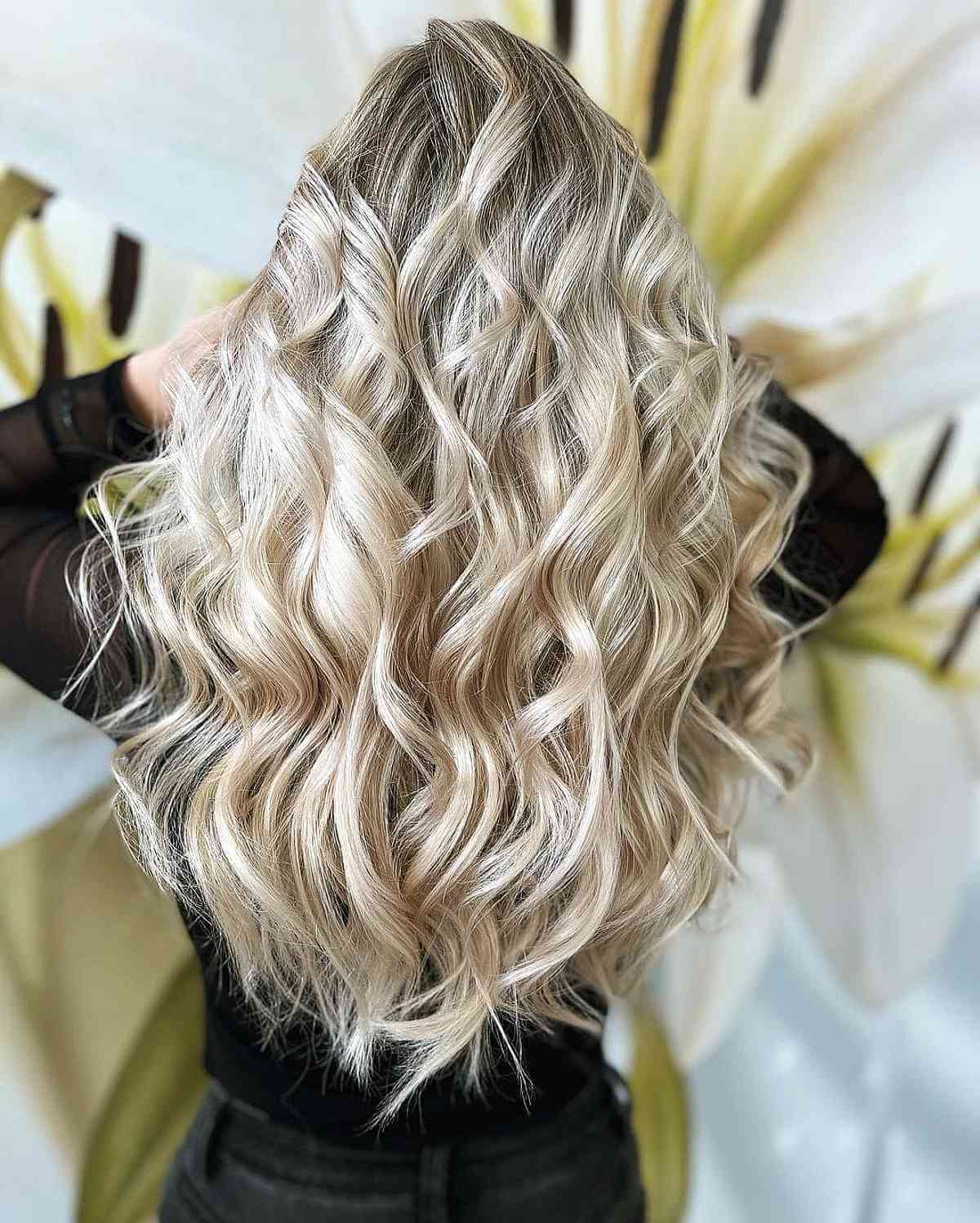 Long Flowing Waves in Bright Icy Blonde Long Flowing Waves in Bright Icy Blonde — Classy Icy Blonde Hair