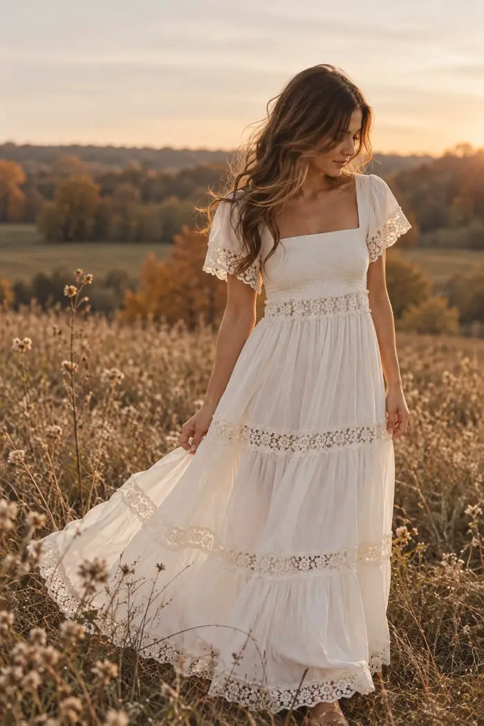White Tiered Lace Maxi Dress — Classy Indie Outfits