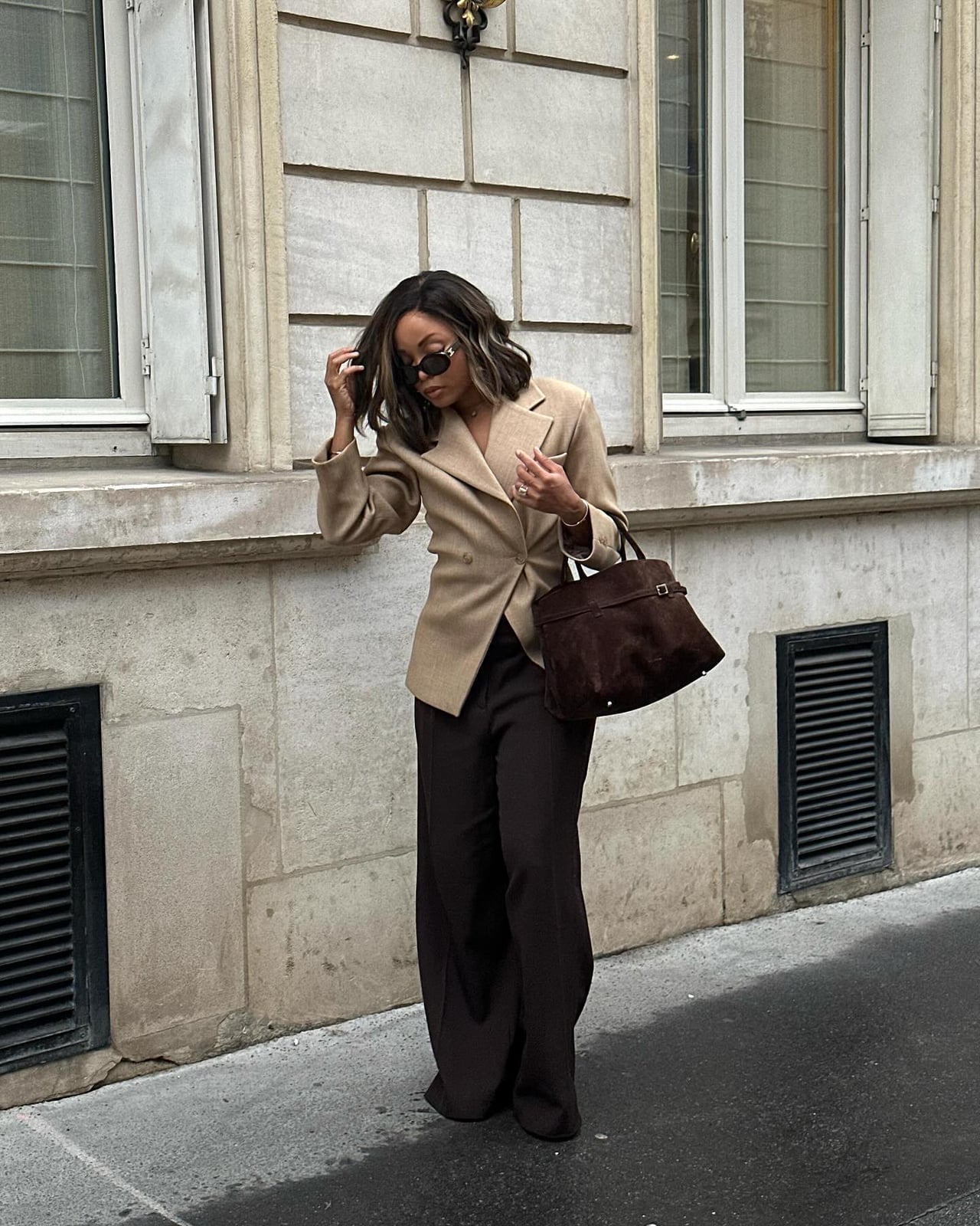 Oversized Beige Blazer Power Suit — Classy Indie Outfits