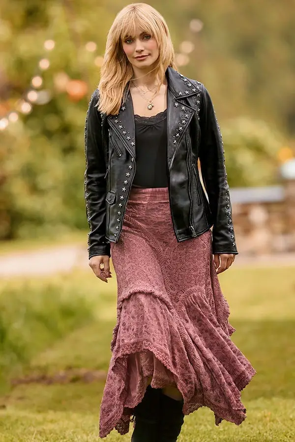 Studded Leather Jacket Maxi Skirt Combo — Classy Indie Outfits