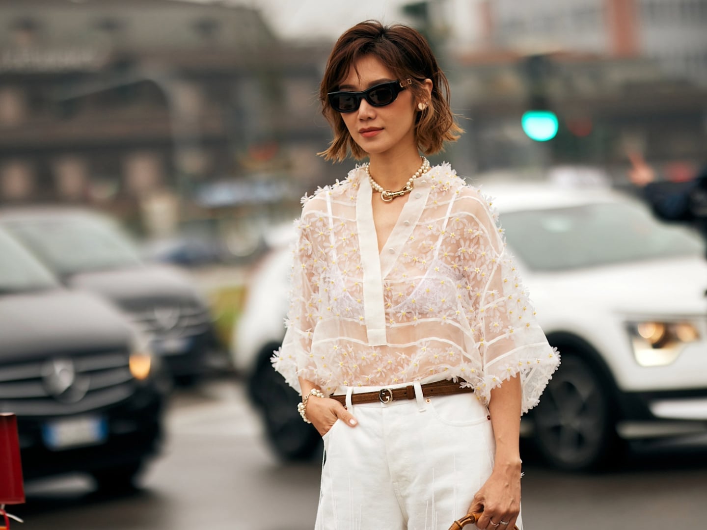 Sheer Floral Blouse with White Shorts Sheer Floral Blouse with White Shorts — Classy Italian Outfits