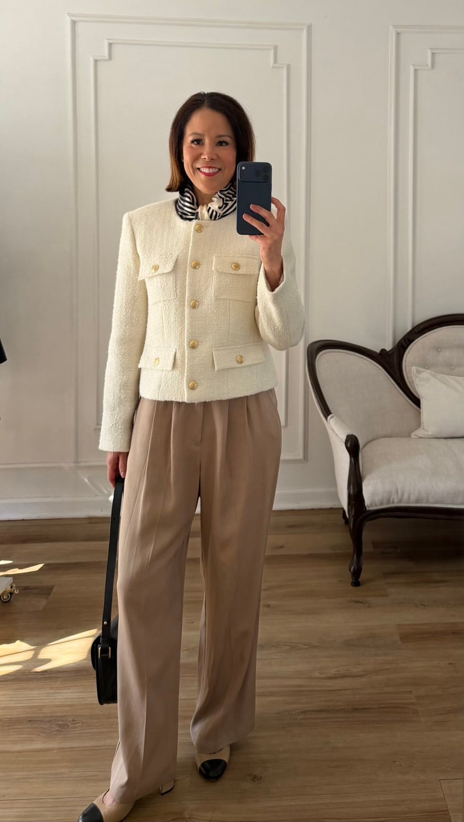 Ivory Tweed Jacket with Wide-Leg Trousers Ivory Tweed Jacket with Wide-Leg Trousers — Classy Jacket Outfits