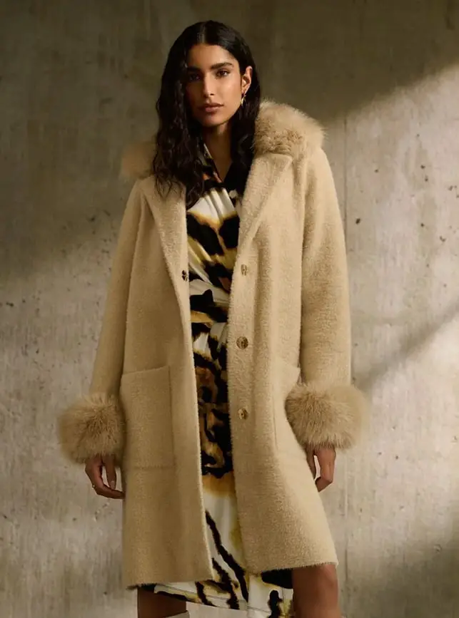 Cream Textured Coat with Faux Fur Trim Cream Textured Coat with Faux Fur Trim — Classy Jacket Outfits