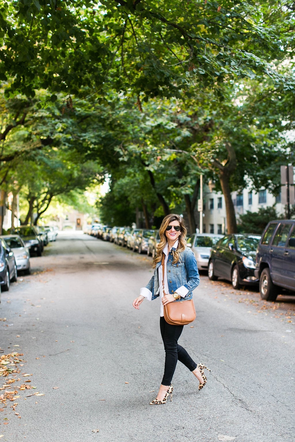 Denim Jacket With Black Trousers And Leopard Heels Denim Jacket With Black Trousers And Leopard Heels — Classy Jean Jacket Outfits