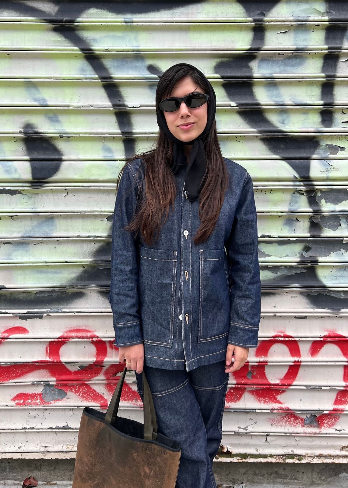 Denim Jacket With Matching Trousers And Headscarf Denim Jacket With Matching Trousers And Headscarf — Classy Jean Jacket Outfits