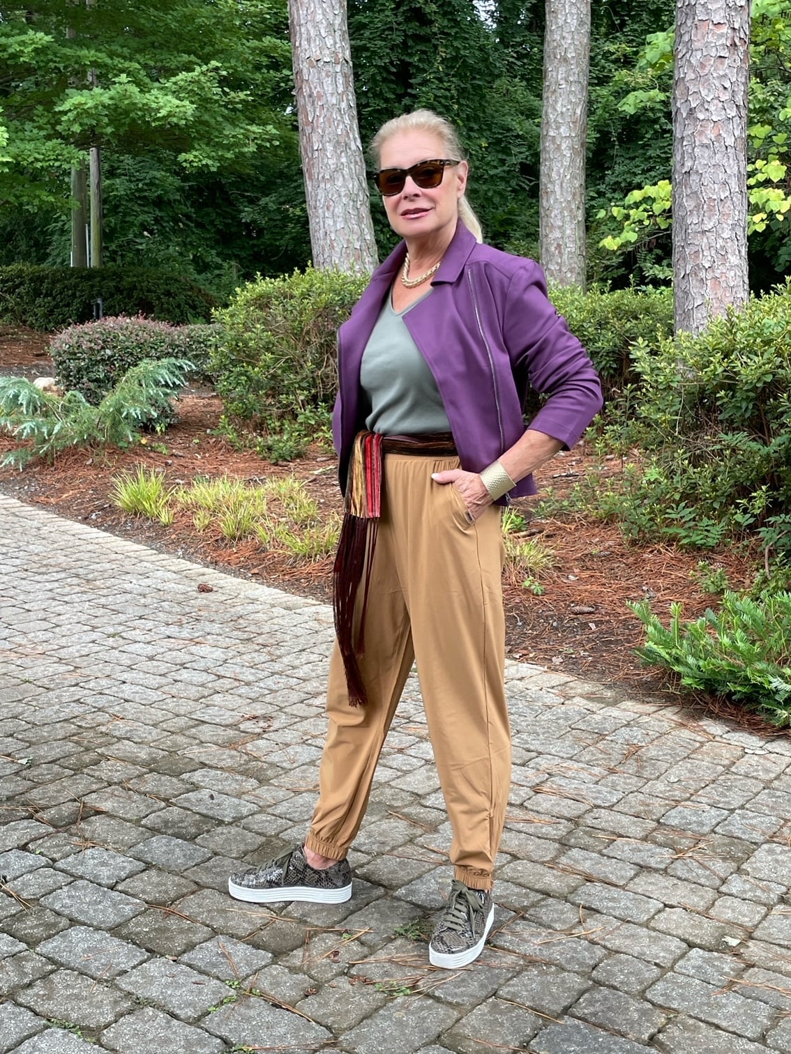 Tan Joggers With a Suede Moto Jacket Tan Joggers With a Suede Moto Jacket — Classy Joggers Outfits