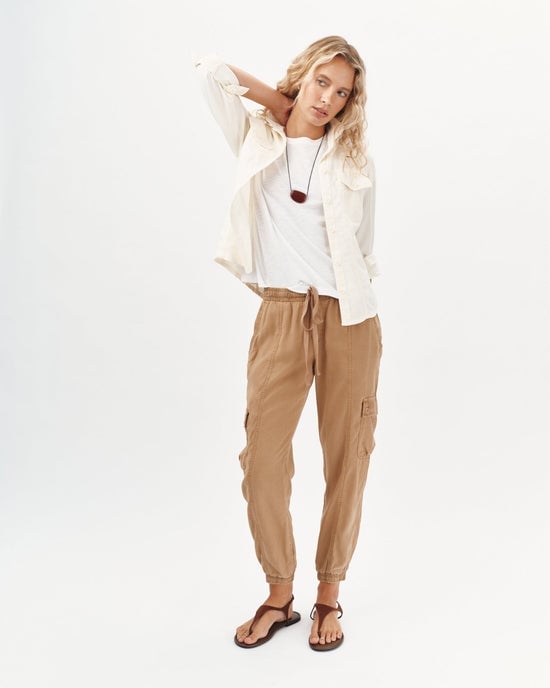 Camel Joggers With Utility Shirt Camel Joggers With Utility Shirt — Classy Joggers Outfits